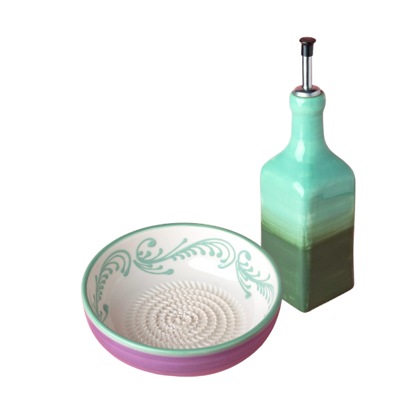 Giftset Esmeralda (Grater plate + Oil bottle + Brush)