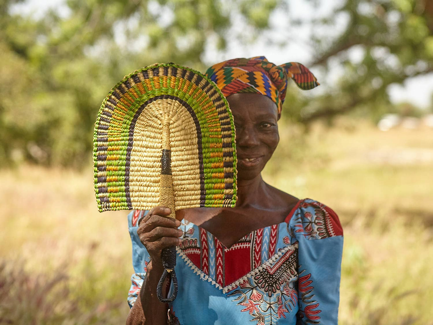 Peongo Ghanaian Decorative Wall Fans (Purple/Green)