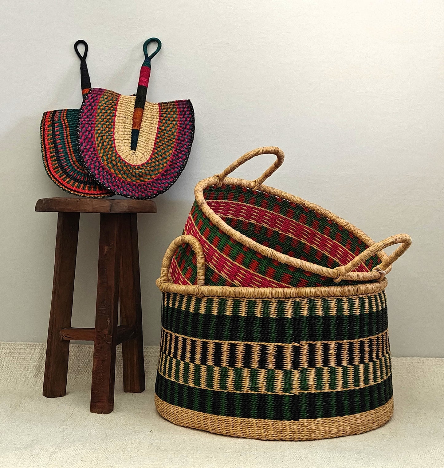 Peongo Ghanaian Decorative Wall Fans (Purple/Green)