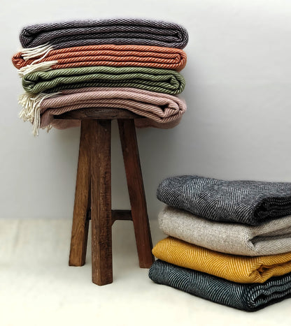 Amber Herringbone wollen plaid 