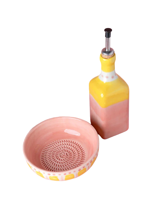 cadeau set keramisch raspbord oliefles